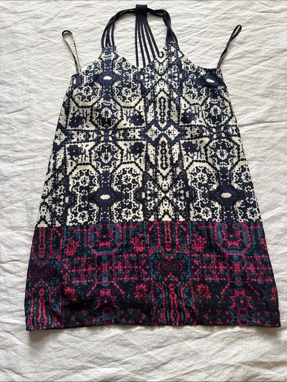 Monteau Womans Tent Dress V-Neck Racerback Strap Multicolor Geometric Size M
